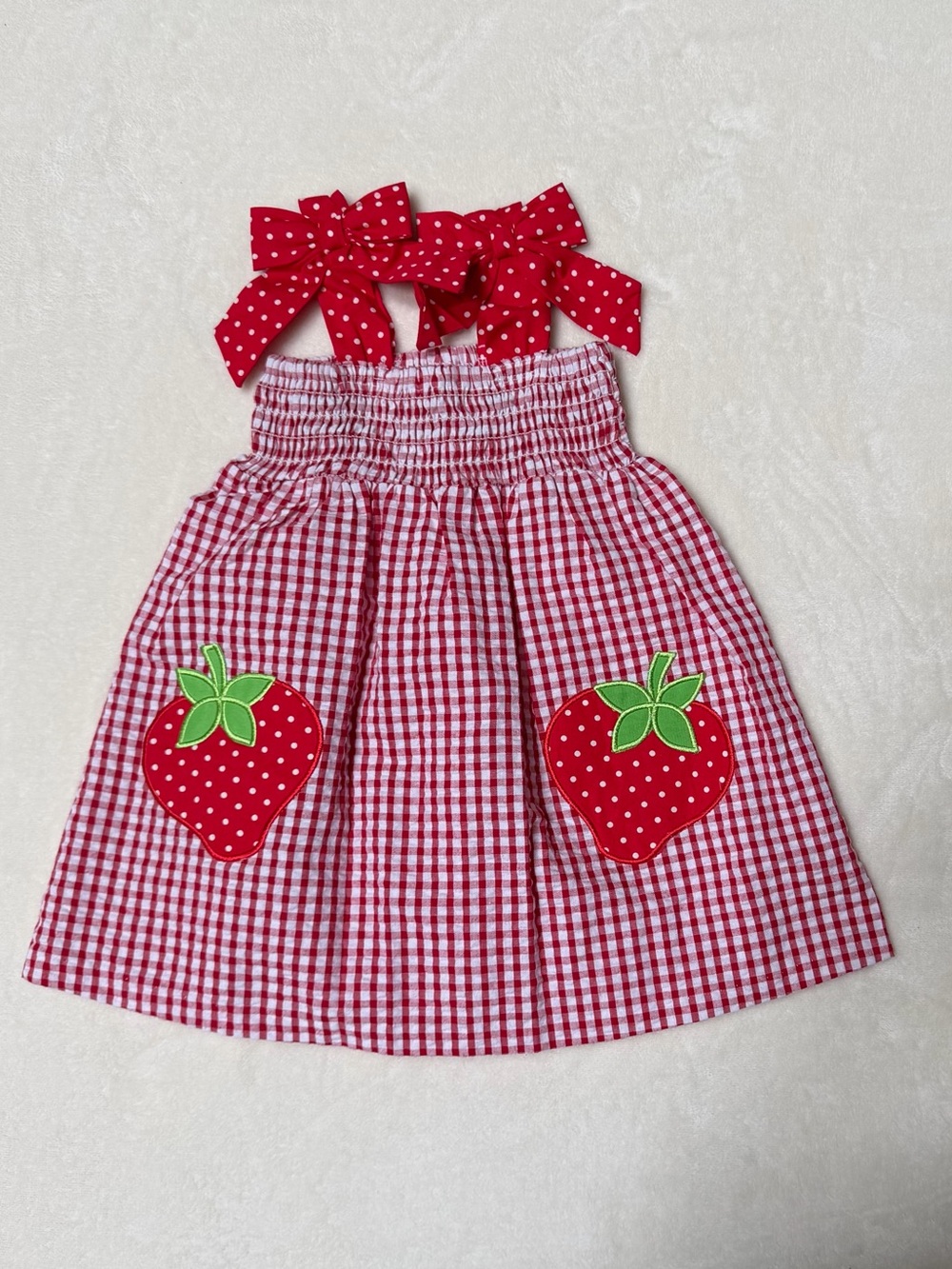 Girls 12M Red Polka Dot & Gingham Dress by Rare Editions